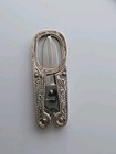 Japanese Sterling Folding Sewing Scissors Etched Design In Leather Case