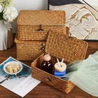 3-piece Seagrass Storage Basket Set With Lids Handwoven Shelf Box S m l