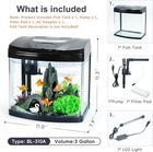 3 Gallon Clear Glass Aquarium Starter Kit Flip-top Feeding Port Led Lighting Us
