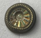 Antique Metal Brass Button Orange And Green Design Under Clear Glass