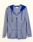 Womens Striped Casual Jacket L Blue Multi Preppy L s Pocket Zip Up Outdoor