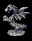 Vintage Spoontiques Pewter Winged Dragon W crystal Ball  With Red Jewel Eyes