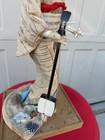 Vintage Japanese Geisha Doll Cloth Kimono With Samisen On Wooden Base Nishi