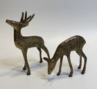 Solid Brass Buck And Doe Deer Pair Vtg Figurines Set Of 2 Nice Patina