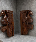 Wooden Peacock Wall Bracket Pair Hand Carved Wood Corbel Wall Decor