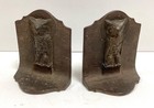 Lot Of 2 Vintage Cast Iron Art Deco Owl Book Ends Approx  4 X 3 5 Inches