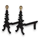 Cast Iron 14  Christmas Tree Andirons Brass Finials Fireplace Antique 19th Cent