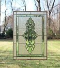 Green Transparent Stained Glass Clear Beveled Window Panel 19  X 27 