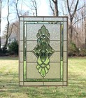Green Transparent Stained Glass Panel Clear Beveled Window Panel 19  X 27 