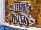 Vintage Art Deco Restroom Sign Mens Ladies Cast Iron Bar Restaurant Toilet Pair