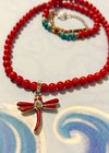 Navajo Sterling Silver Dragonfly Turquoise Sunface Pendant Carved Coral Necklace