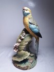 Beautiful Large Vtg  Porcelain Parrot With Tail Fannedout   Floral Foliage 13 7 