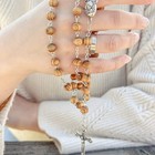 Catholic Prayer Rosary Olive Wood Beads Necklace Holy Soil Medal   Metal Cross