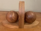 Vtg Pair Of Heavy Wooden Bookends With Spheres Handmade 6 5    X 5 5    X 4   