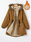 Women s Sherpa Lined Parka Jacket Faux Fur Hood Drawstring Waist Winter Coat