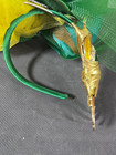 Womens Green Yellow Fascinator Hat Sinamay Mesh Floral Brooch Clip Headband