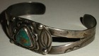 Vintage Navajo Turquoise Great Stamped Faceplate Sterling Silver Bracelet Vafo