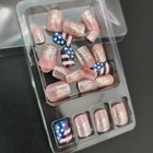 24pcs Independence Day Press On Nails Silver Glitter French American Flag 22