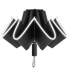 Automatic Rain Umbrella With Reflective Strip  Large Windproof Folding Black