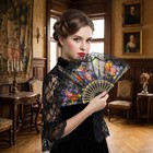 10 Pack Vintage Spanish Floral Folding Hand Fan Sequin Fabric Folding Handheld