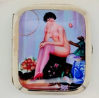 Unusual Alpacca Cigarette Case With Erotic Enamelled Scene