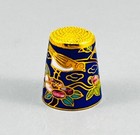 Cloisonne Enamel Gold Gilt Bird Flower Sewing Thimble