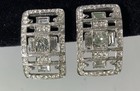 Vtg Art Deco Sparkling Rhinestones Silver Toned Clip On Earrings Beautiful