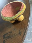 2 Vintage Handmade Thick Wool Felted Yellow green orange Art Bowls euc
