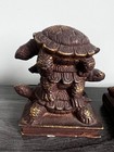 Vintage Stacked Turtle Bookends Pair Faux Bronze Gold Resin Tortoise Family