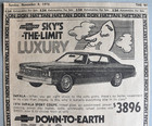 1974 Chevy Monte Carlo   Impala Coupe Car Dealership Vintage Newspaper Print Ad