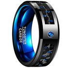 Men s 8mm Black Tungsten Carbide Ring With Blue Carbon Fiber - Comfort Fit Weddi