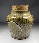 Jerry Kessler Loess Hills Studio Pottery Green Jar Cork Lid - Onawa Iowa