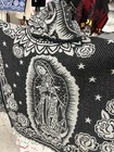 Mexican Virgin Of Guadalupe Hooded Poncho Black   Grey Woven Blanket Cape Unisex