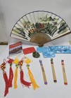 Vintage Chinese Hand Fan Landscape   Figures Painting Bamboo Paper Folding Art