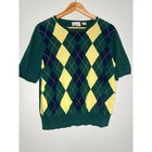 Ep Pro Short Sleeve Argyle Sweater Green Yellow Navy Golf Casual Women s L