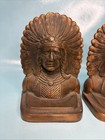Vintage Cast Iron Native American Indian Chief Headdress 6  Bookends Heavy Solid