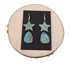Handcrafted Navajo Compressed Slab Dangle Earrings Turquoise Stone Jewelry
