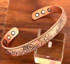 Pure Copper Magnetic Bracelet Arthritis Pain Therapy Energy Cuff Flowers Leaves