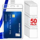 50 Pack Extra Thick Id Card Name Badge Holder Heavy Duty Waterproof Clear Plasti