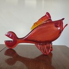 Vintage Indiana Tiara Glass Sunset Orange Crackle Glass Fish 13   9999 Htf  read