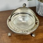 Antique Silverplate Roll Top Butter Dish W  Glass Insert Ornate Scroll