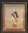 Antique 19c Japanese Watercolor Painting On Silk woman In Kimono framed W  Glass