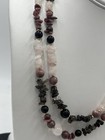 Lee Sands Multi-gemstone Rhodonite Rose Ouartz Carved Flower Two Strand Necklace