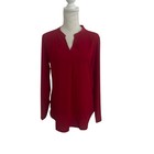 Timeson Womens Red V Neck Roll Tab Sleeve Chiffon Blouse Top Red Small