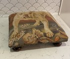 French Tapestry Low Foot Stool Bulldog Cards Poker Cigar 14    Square Vintage