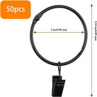 50 Pcs 2 Inch Black Curtain Rings With Clips  Openable Metal Drapery Rod Rings