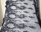 Vintage French Chantilly Lace Black  egg   Dart  Inspired Floral 38 x72  Couture
