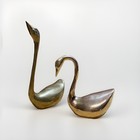 Solid Brass Pair Swan Figurines Set Of 2 Bird Statues Vintage Home Gold Decor