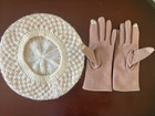 Set Of Two Vintage Beret   Gloves  Color Cream   Brown