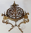 Vintage Ornate French Brass Pedestal Table Plant Stand 2 Tier Hollywood Regency